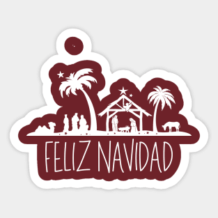 Feliz Navidad White Christmas Nativity Scene Sticker